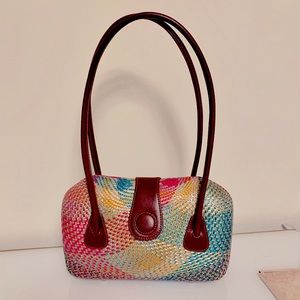 Colorful woven straw Le Sac top handled bag